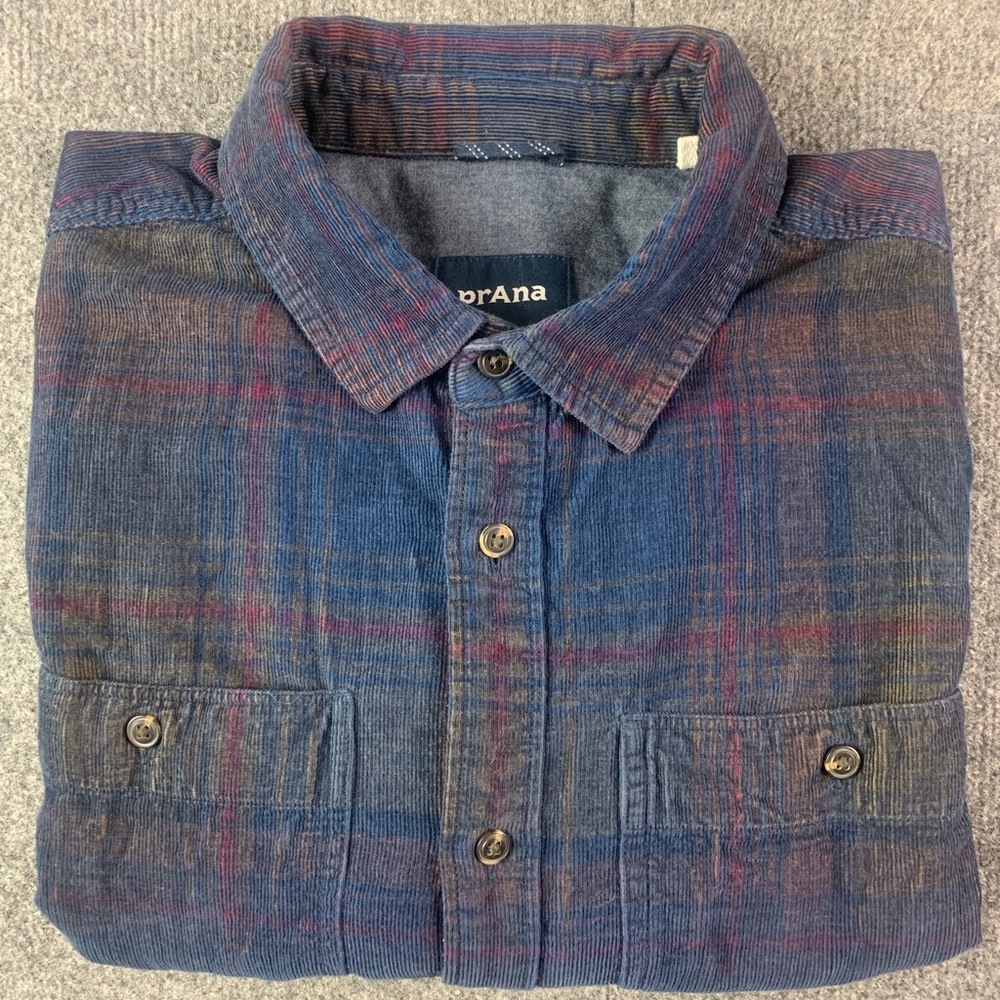 prAna Mens 100% Cotton Long Sleeve Corduroy Button Up Shirt Size L Multicolor